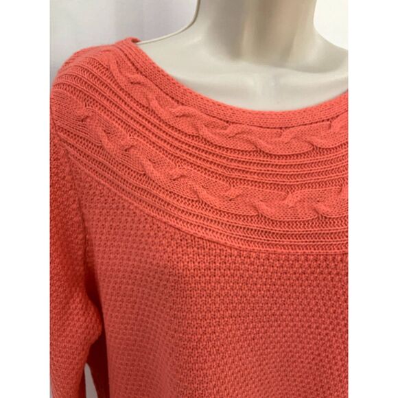 NWT! Lightweight Cable Knit Boatneck Sweater By Croft & Barrow in Coral Size L - Picture 4 of 11